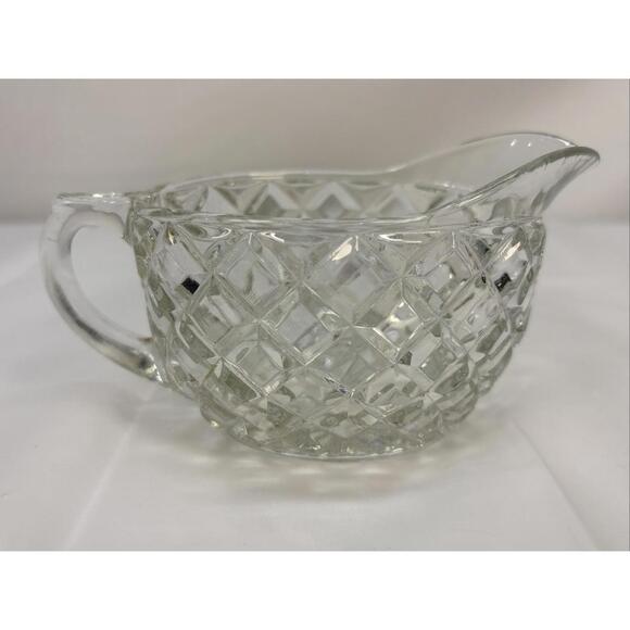 VINTAGE ANCHOR HOCKING WATERFORD CLEAR GLASS WAFFLE CREAMER PITCHER - Picture 5 of 9